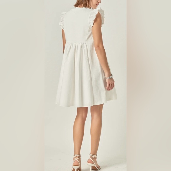 English Factory Mixed Media Ruffle Sleeve White Dress Size Large - Picture 3 of 16